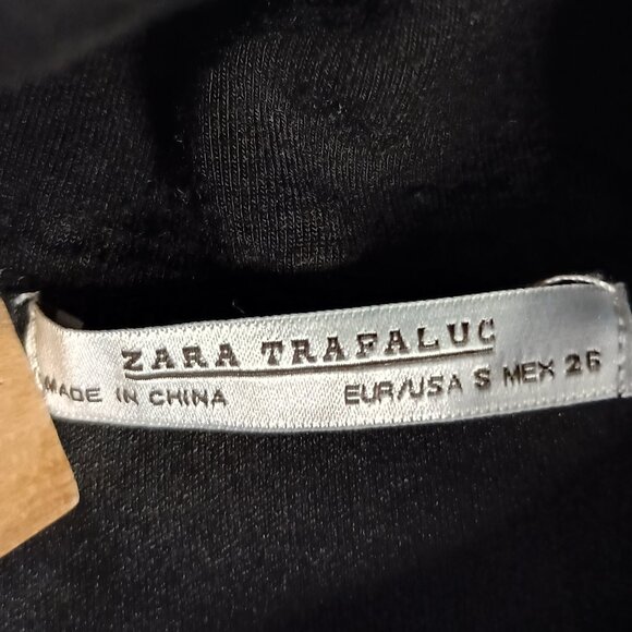 Zara Black Fleece Cowl Neck Pullover Sweatshirt Ribbon Tie Hem Women’s Small EUC - Picture 10 of 16